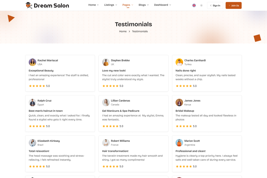 Testimonials Page Demo